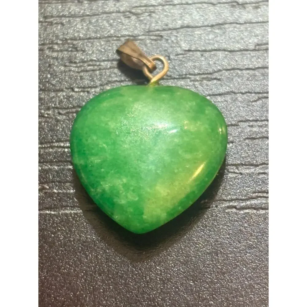 Genuine Green Stone Heart Pendant Gold Tone
